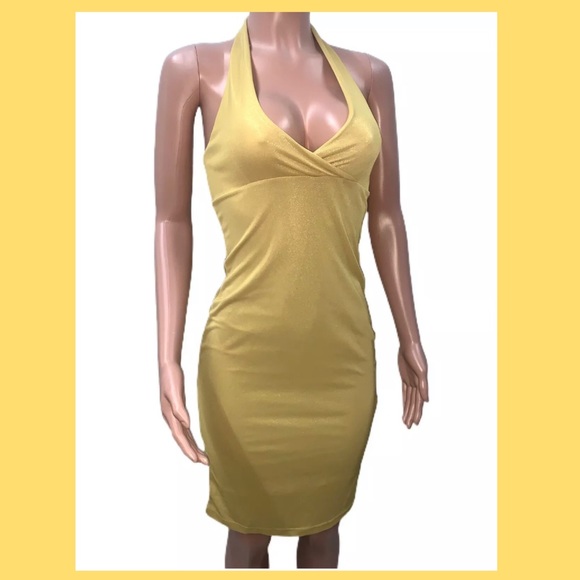 Gold Glamorous Marilyn Style Halter Dress New - Picture 2 of 4